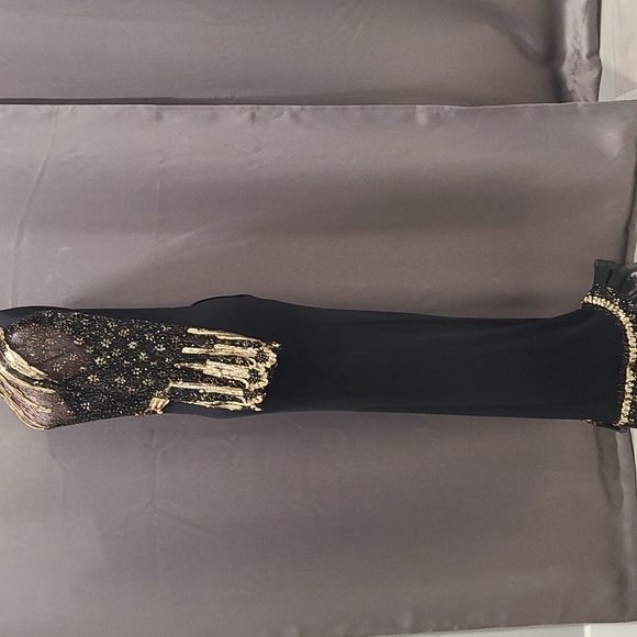 Prom Goth Unique Hollywood Retro Gown Black Gold Sequins Vintage 70s Med - Picture 7 of 12